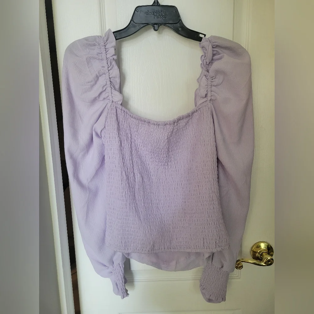 ASTR The Label Puff Sleeve Square Neck Top Pale Purple Size Large